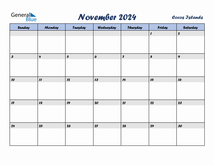 November 2024 Calendar with Holidays in Cocos Islands