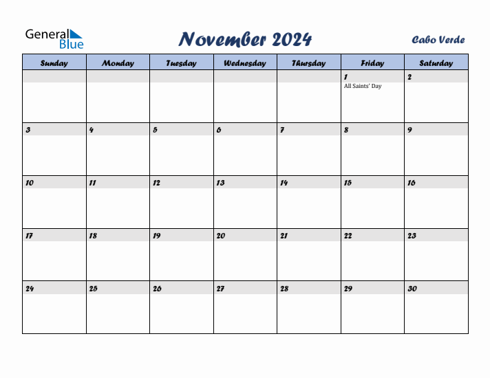 November 2024 Calendar with Holidays in Cabo Verde