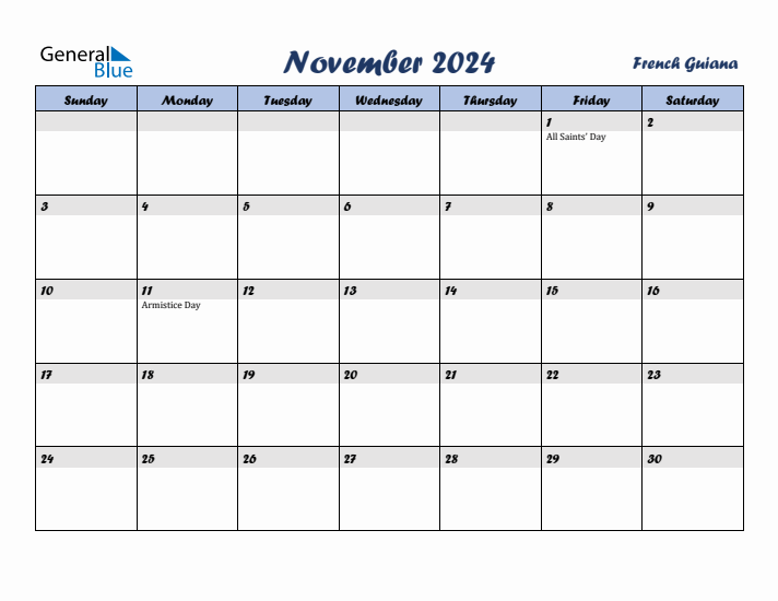 November 2024 Calendar with Holidays in French Guiana
