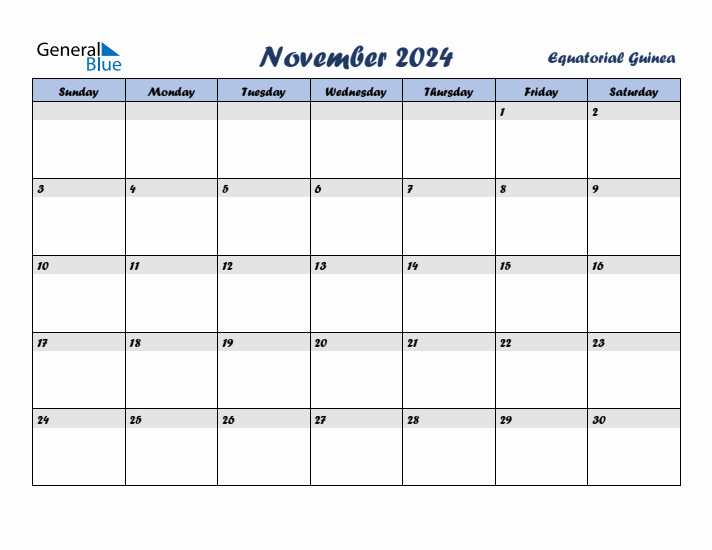 November 2024 Calendar with Holidays in Equatorial Guinea