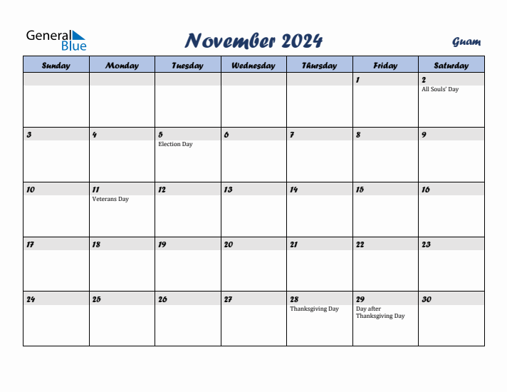 November 2024 Calendar with Holidays in Guam