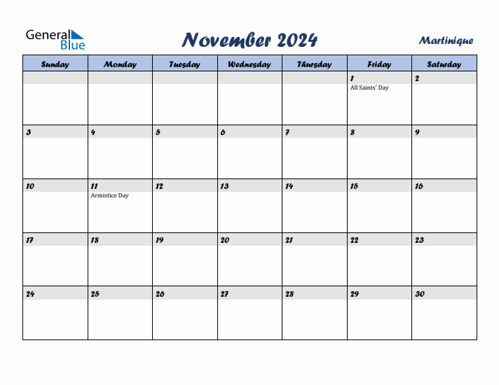 November 2024 Calendar with Holidays in Martinique