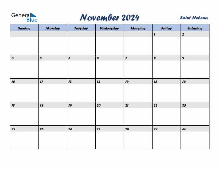 November 2024 Calendar with Holidays in Saint Helena