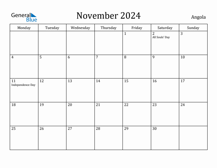 November 2024 Calendar Angola