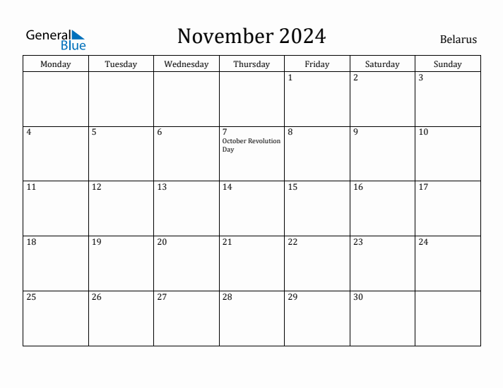 November 2024 Calendar Belarus