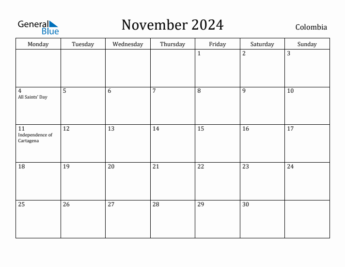 November 2024 Calendar Colombia