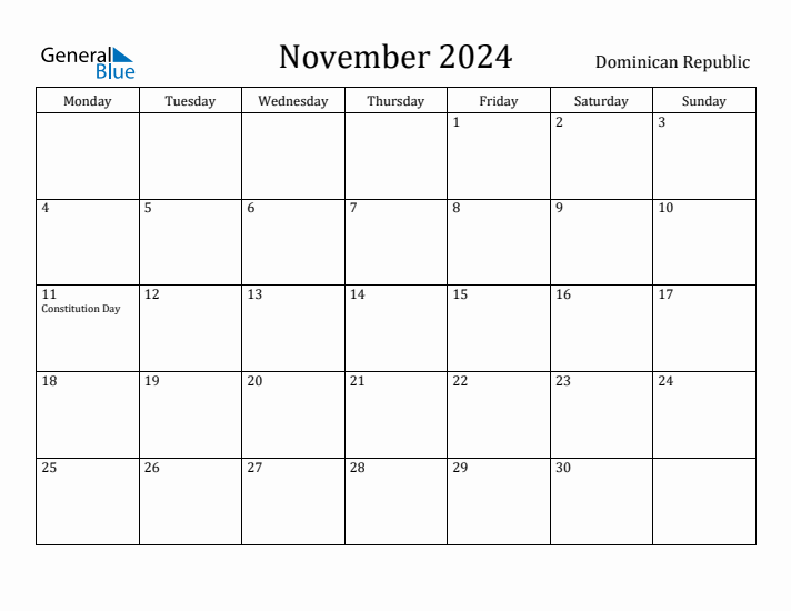 November 2024 Calendar Dominican Republic