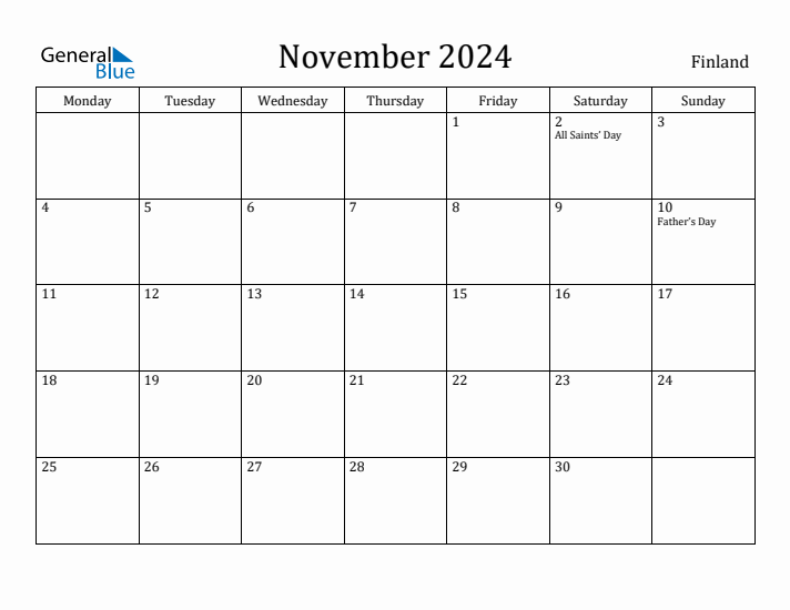 November 2024 Calendar Finland