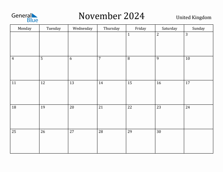 November 2024 Calendar United Kingdom