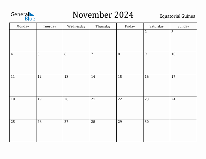 November 2024 Calendar Equatorial Guinea