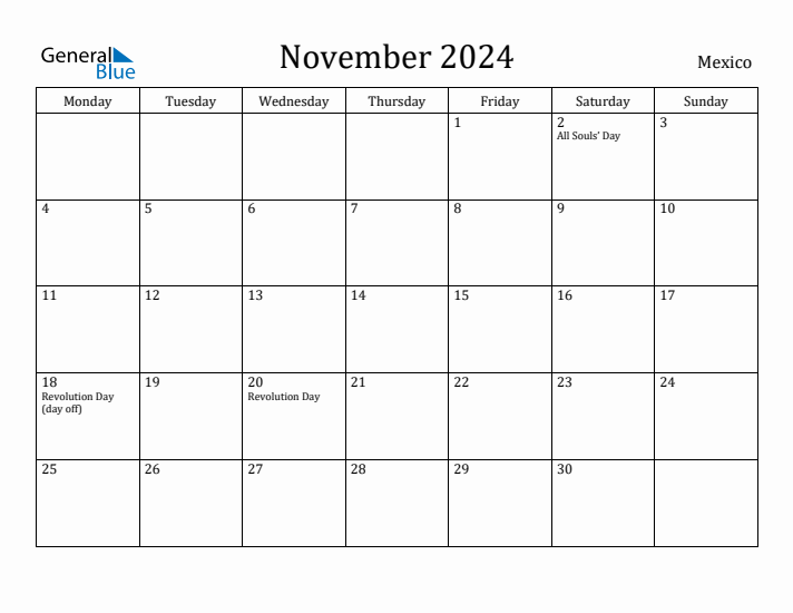 November 2024 Calendar Mexico