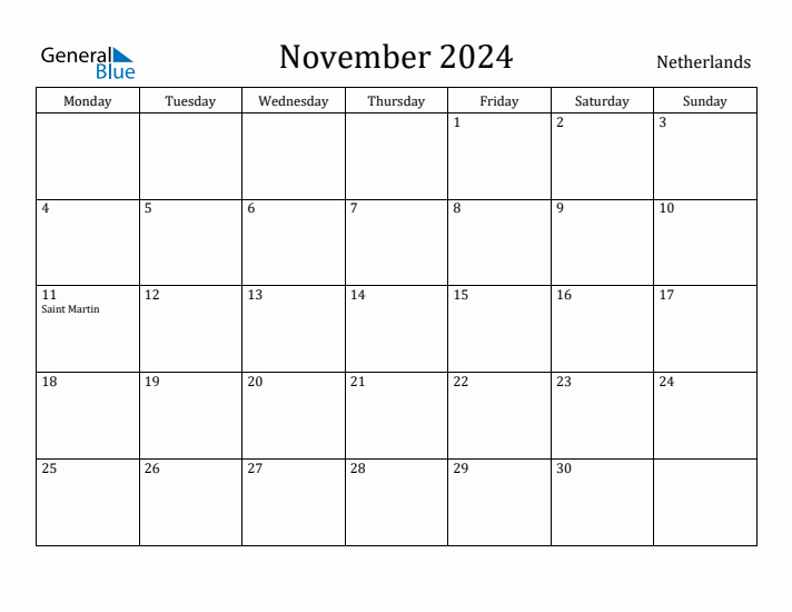 November 2024 Calendar The Netherlands