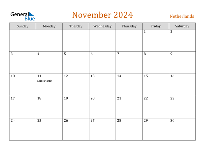 November 2024 Holiday Calendar