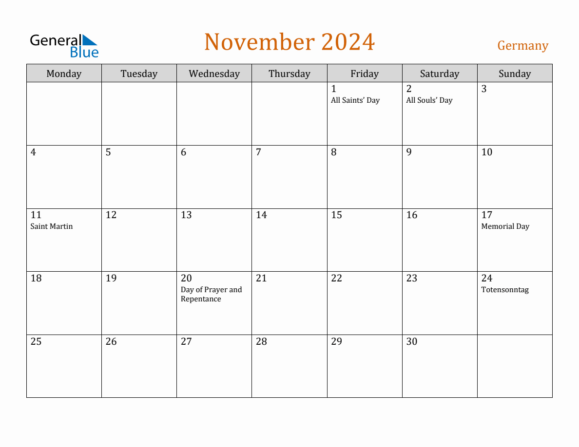 Free November 2025 Germany Calendar