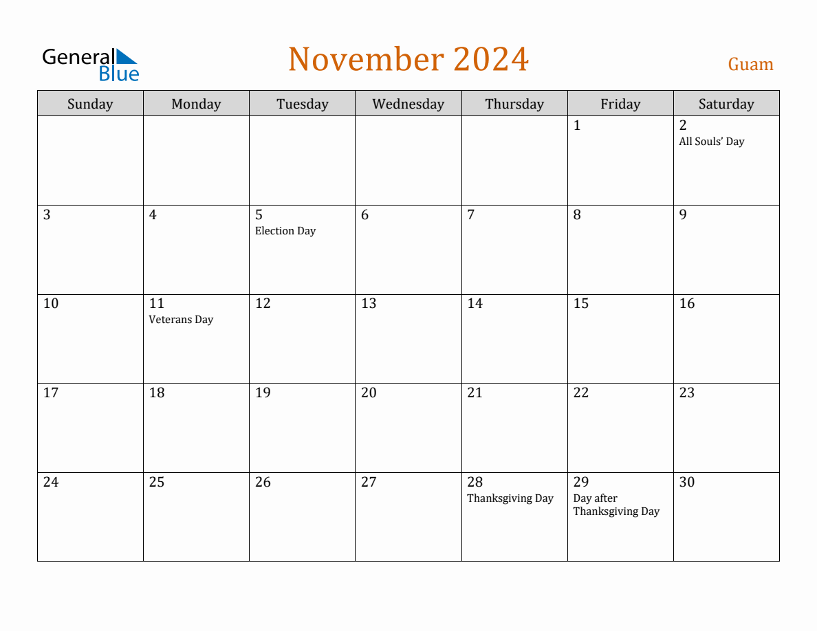 Free November 2024 Guam Calendar