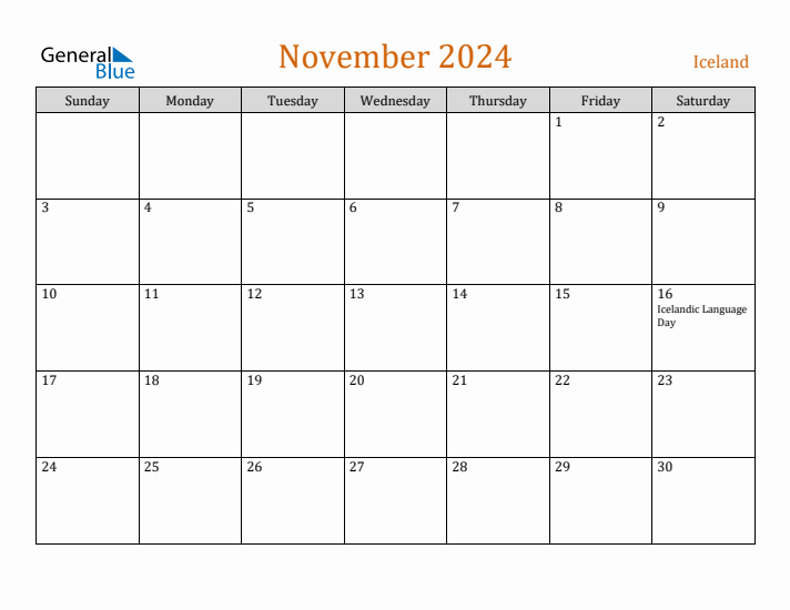 Free November 2024 Iceland Calendar