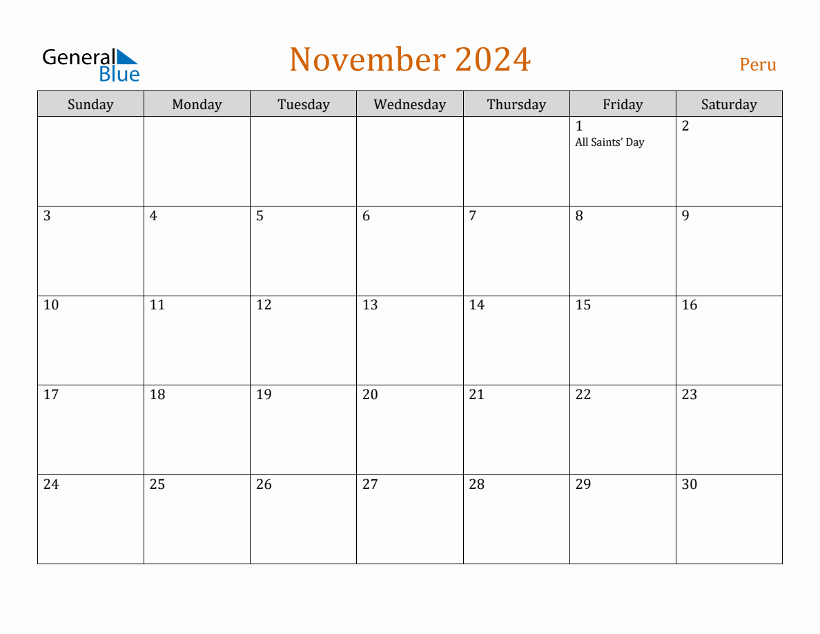Free November 2024 Peru Calendar