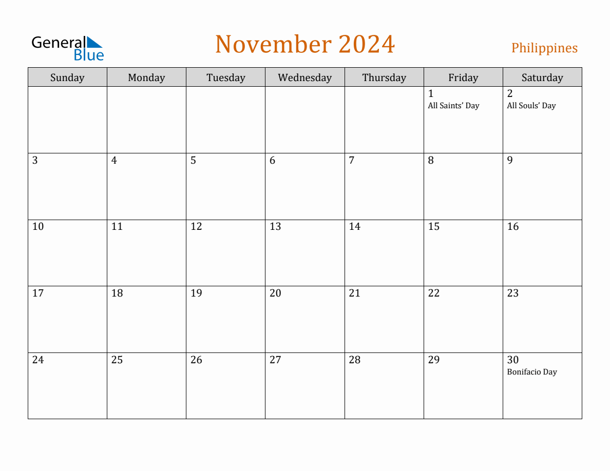 Free November 2024 Philippines Calendar