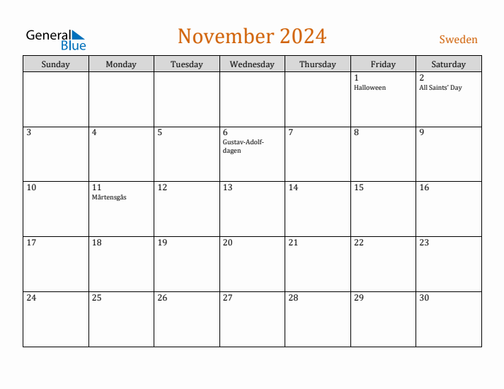 November 2024 Holiday Calendar with Sunday Start