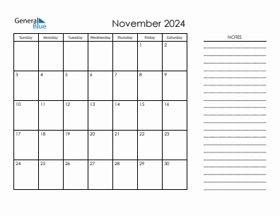 Current month calendar November 2024