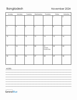 Current month calendar with Bangladesh holidays for November 2024
