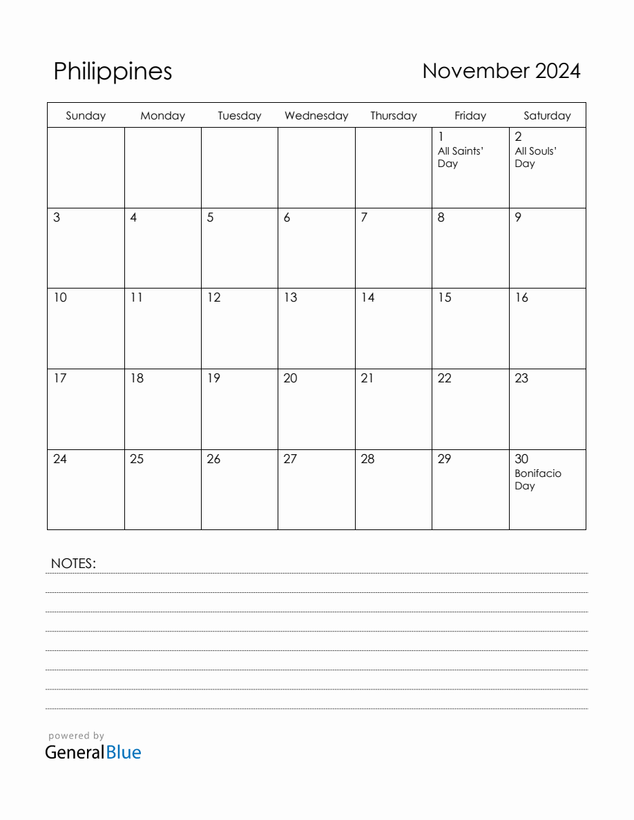 November 2024 Philippines Calendar with Holidays