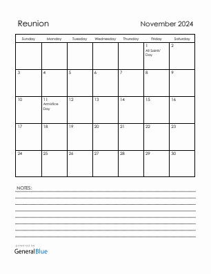 Current month calendar with Reunion holidays for November 2024