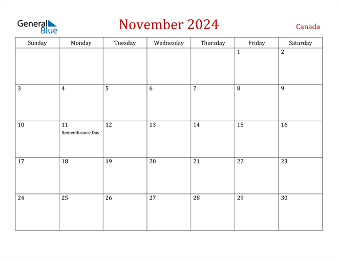 Canada November 2024 Calendar