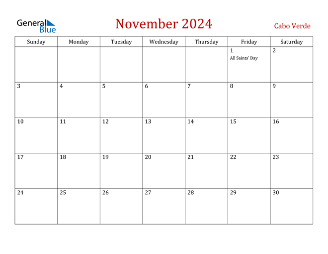 November 2024 Calendar with Cabo Verde Holidays