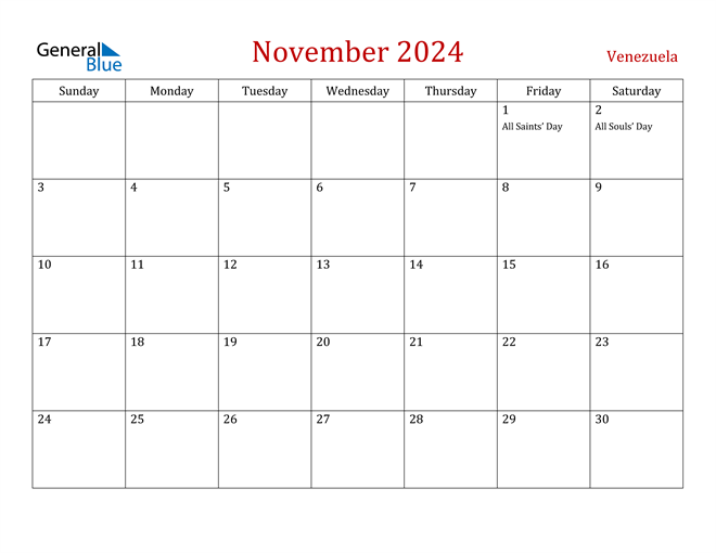 Venezuela November 2024 Calendar