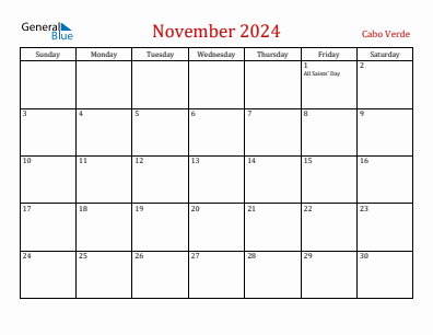 Current month calendar with Cabo Verde holidays for November 2024