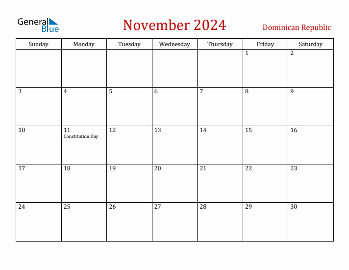 Dominican Republic November 2024 Calendar - Sunday Start
