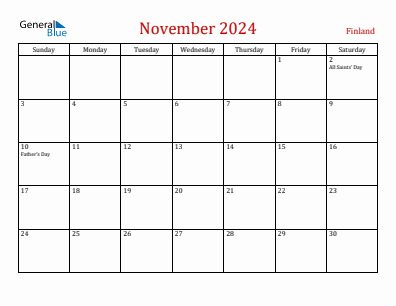 Current month calendar with Finland holidays for November 2024