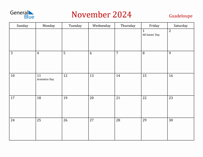 Guadeloupe November 2024 Calendar - Sunday Start