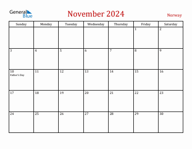 Current month calendar with Norway holidays for November 2024