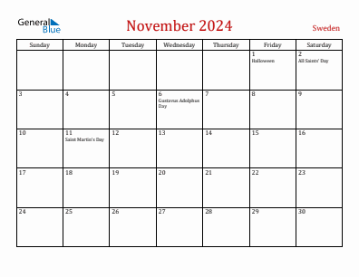 Current month calendar with Sweden holidays for November 2024