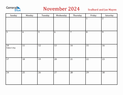 Current month calendar with Svalbard and Jan Mayen holidays for November 2024