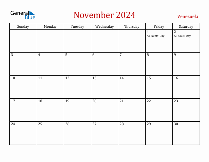 Venezuela November 2024 Calendar - Sunday Start