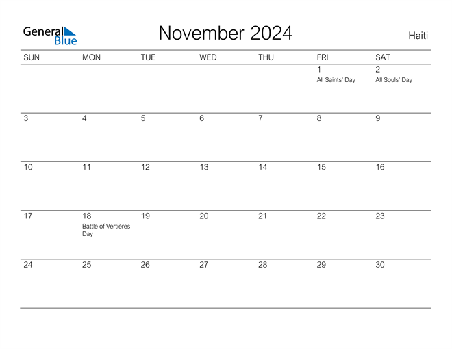 November 2024 Calendar with Haiti Holidays