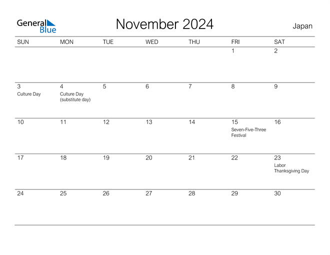 November 2024 Calendar with Japan Holidays