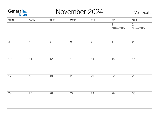 Printable November 2024 Calendar for Venezuela