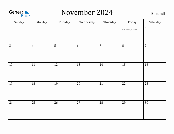 November 2024 Calendar Burundi