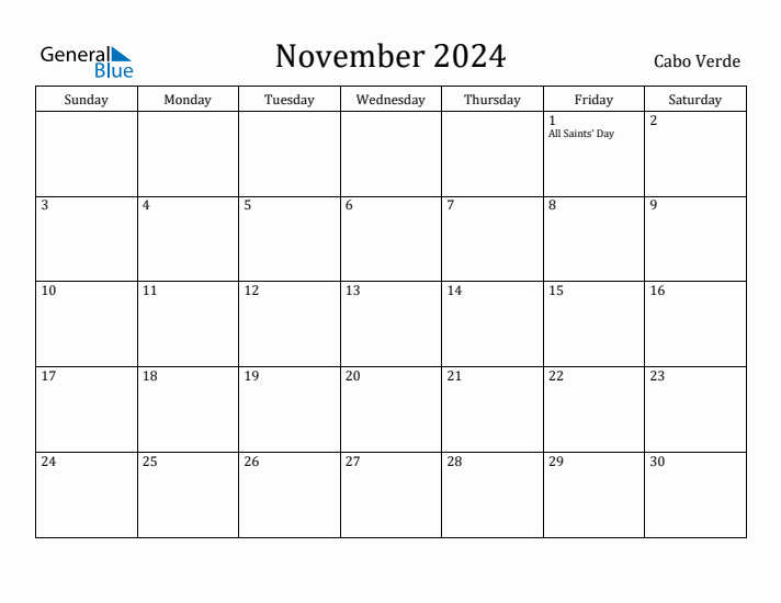 November 2024 Calendar Cabo Verde