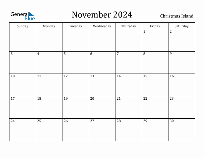 November 2024 Calendar Christmas Island