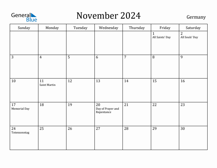 November 2024 Calendar Germany