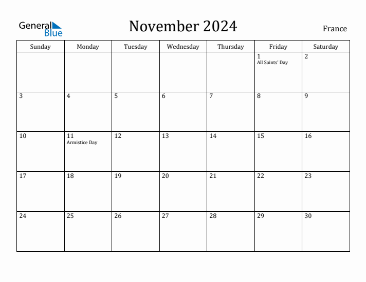 November 2024 Calendar France