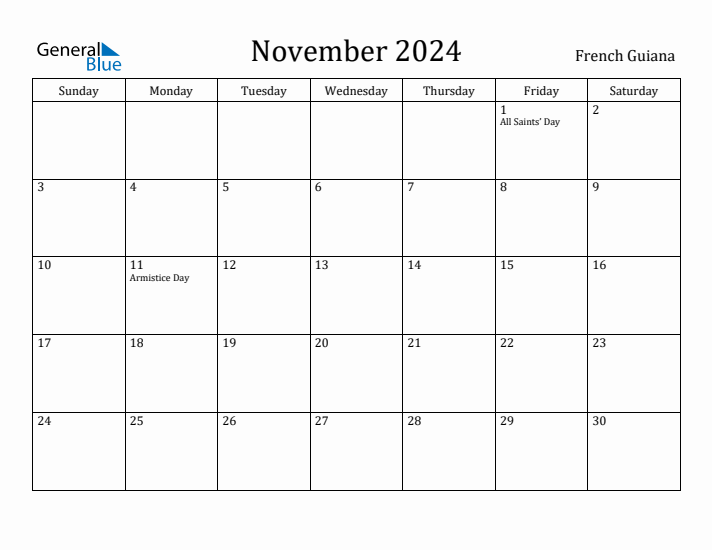 November 2024 Calendar French Guiana