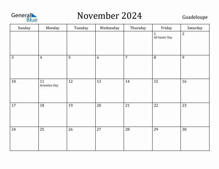 November 2024 Calendar Guadeloupe