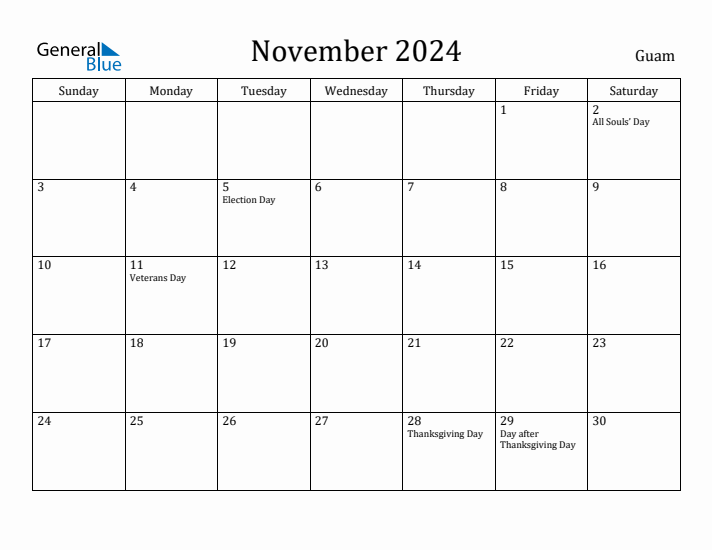 November 2024 Calendar Guam