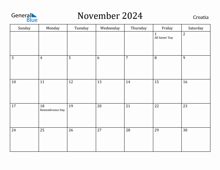 November 2024 Calendar Croatia